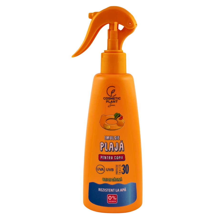 Emulsie plaja rezistenta la apa pentru copii SPF 30 cu ulei de catina 200 ml