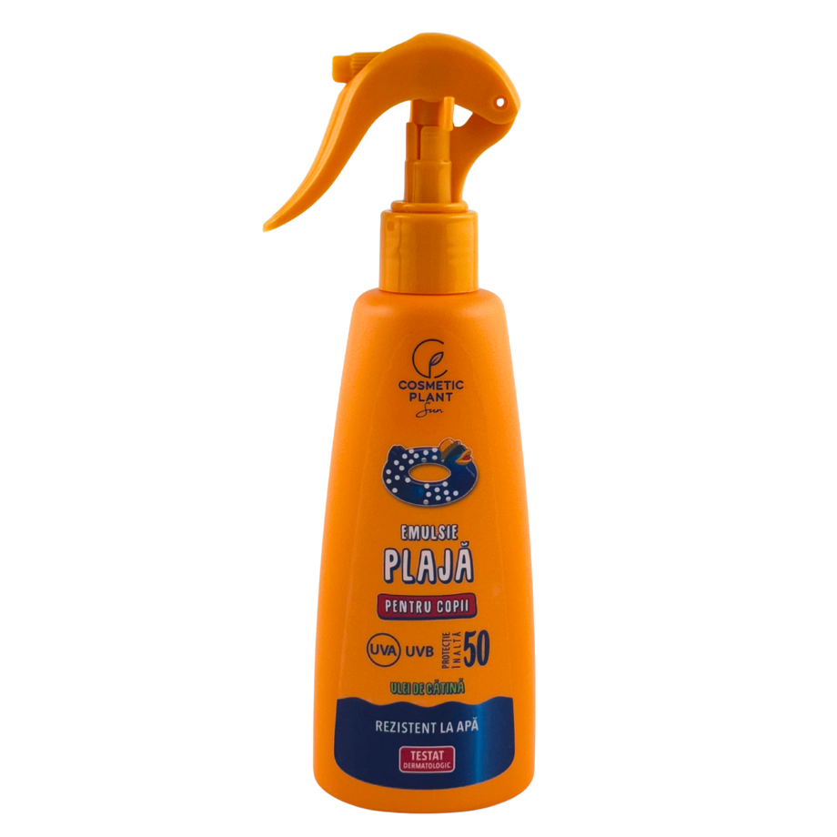 Emulsie plaja rezistenta la apa pentru copii SPF 50 cu ulei de catina 200 ml