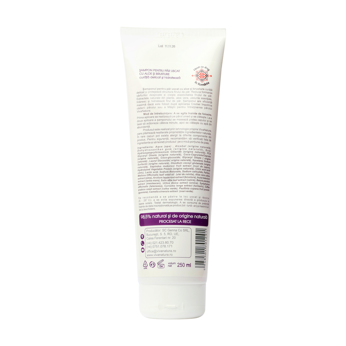 Sampon natural cu aloe si brusture-par uscat 250 ml