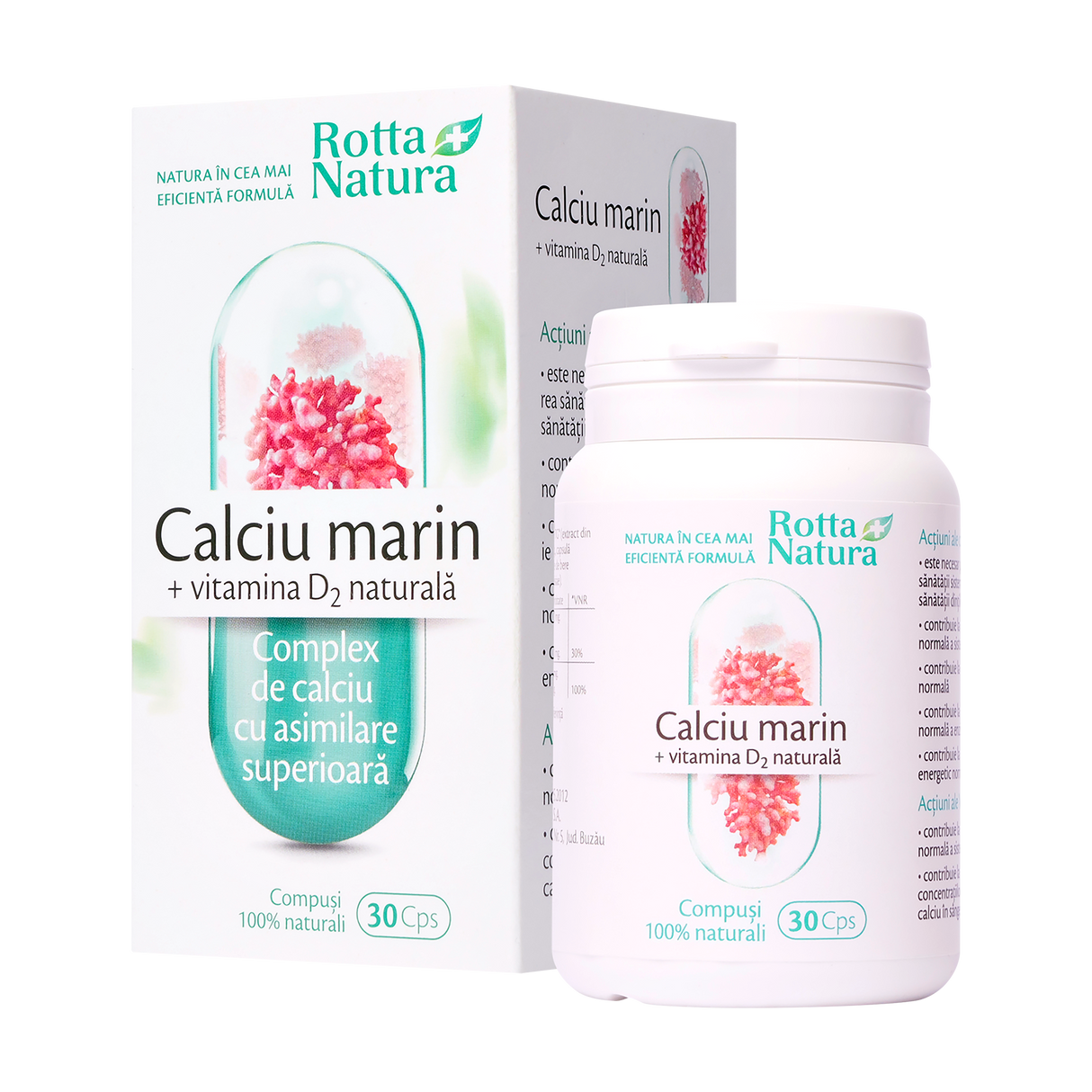 Calciu marin + vitamina D2 naturala 30 capsule