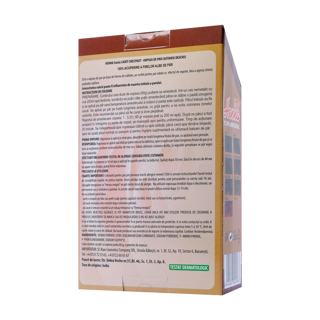 Vopsea de par Henna Sonia Premium Castaniu deschis 60 g