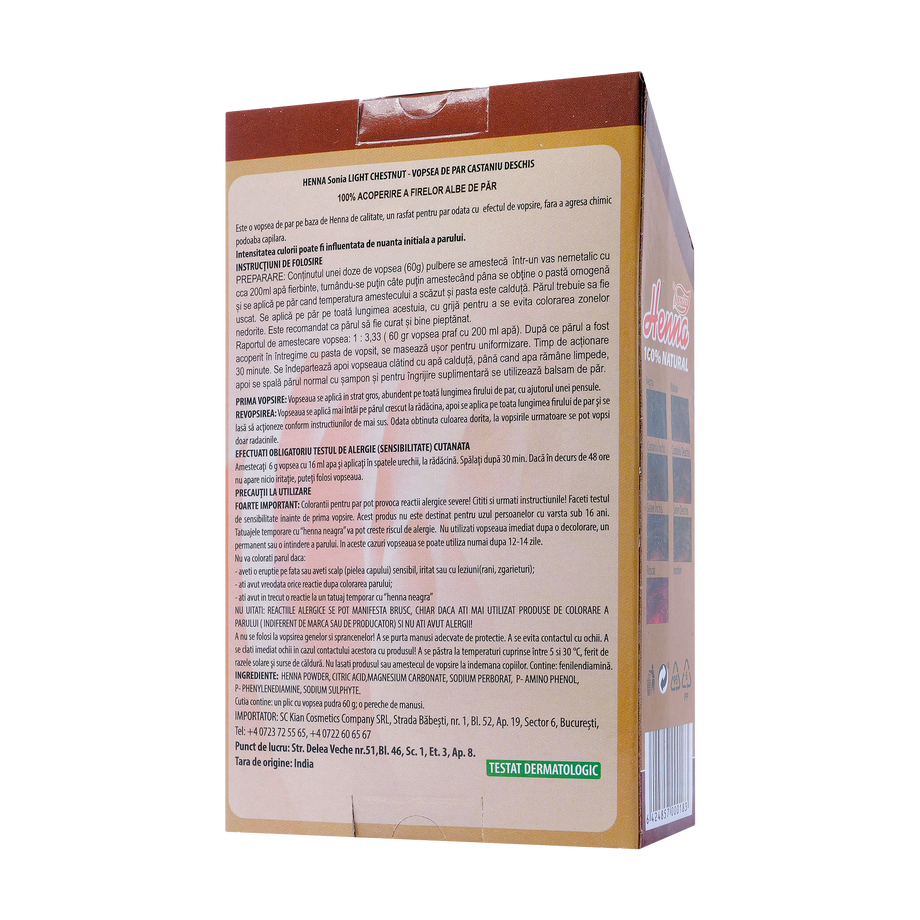 Vopsea de par Henna Sonia Premium Castaniu deschis 60 g