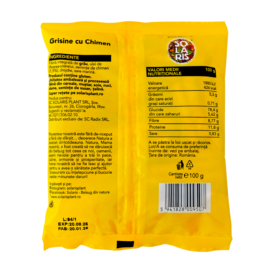 Grisine faina integrala si chimen 100 g