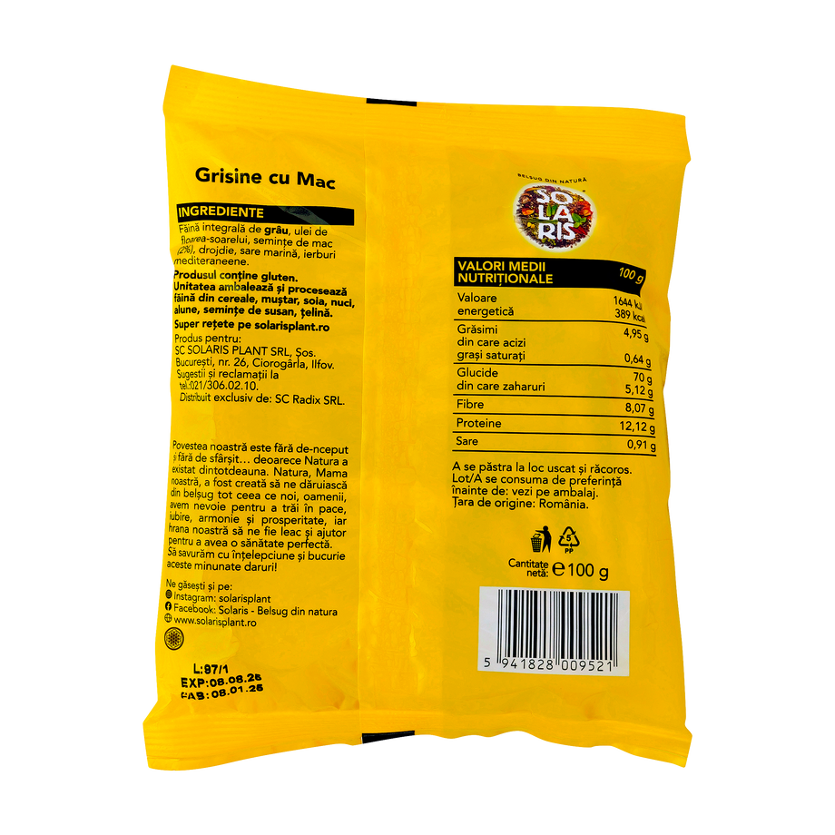 Grisine faina integrala si mac 100 g