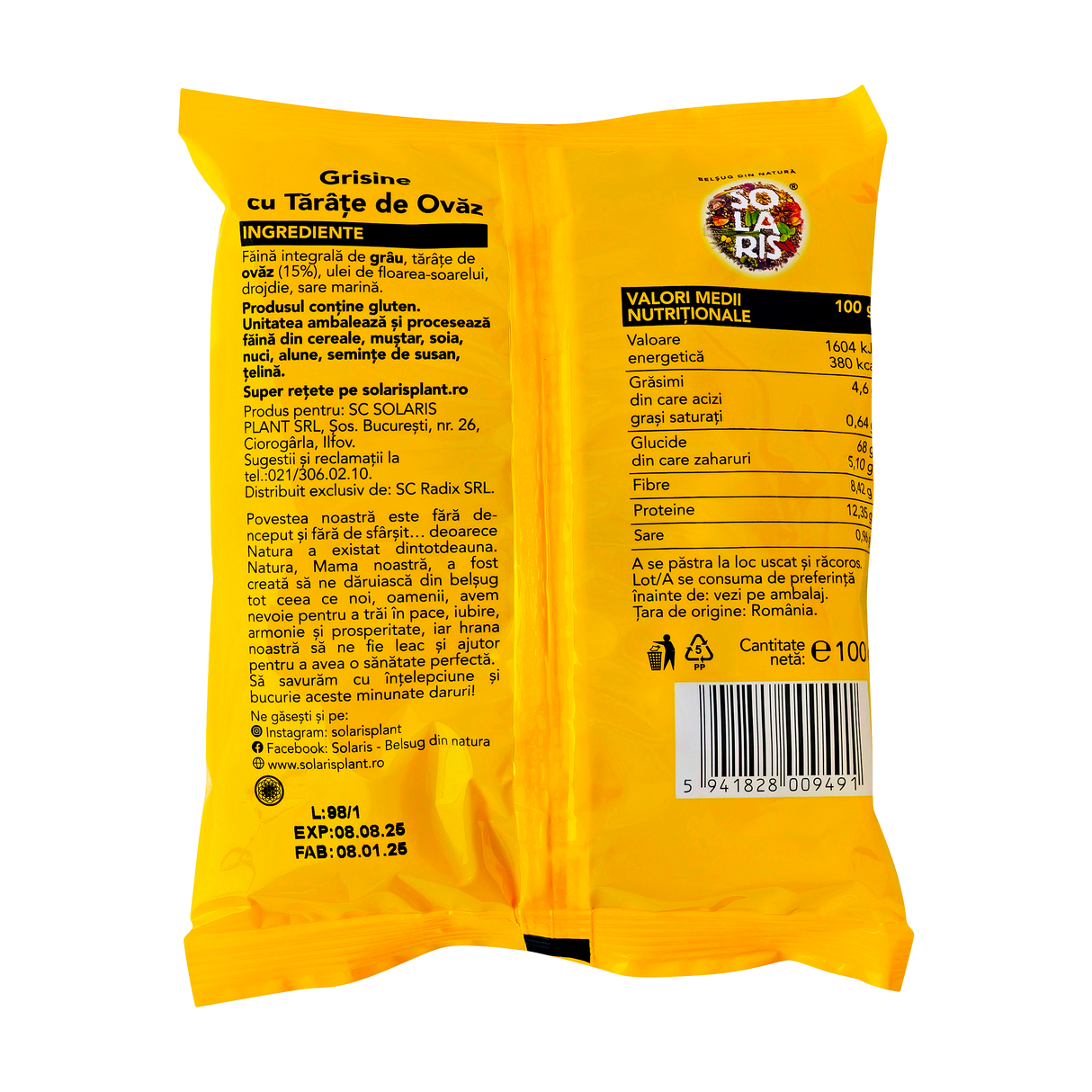 Grisine faina integrala si tarate ovaz 100 g - imagine 3
