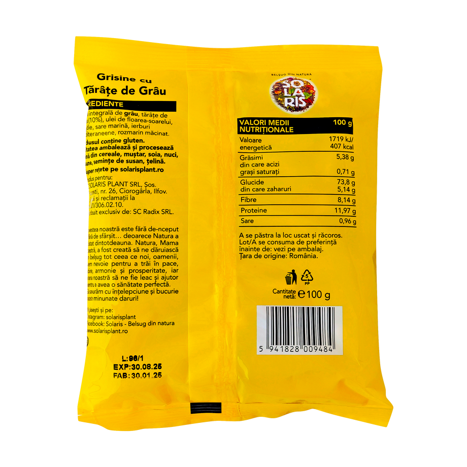 Grisine faina integrala si tarate grau 100 g