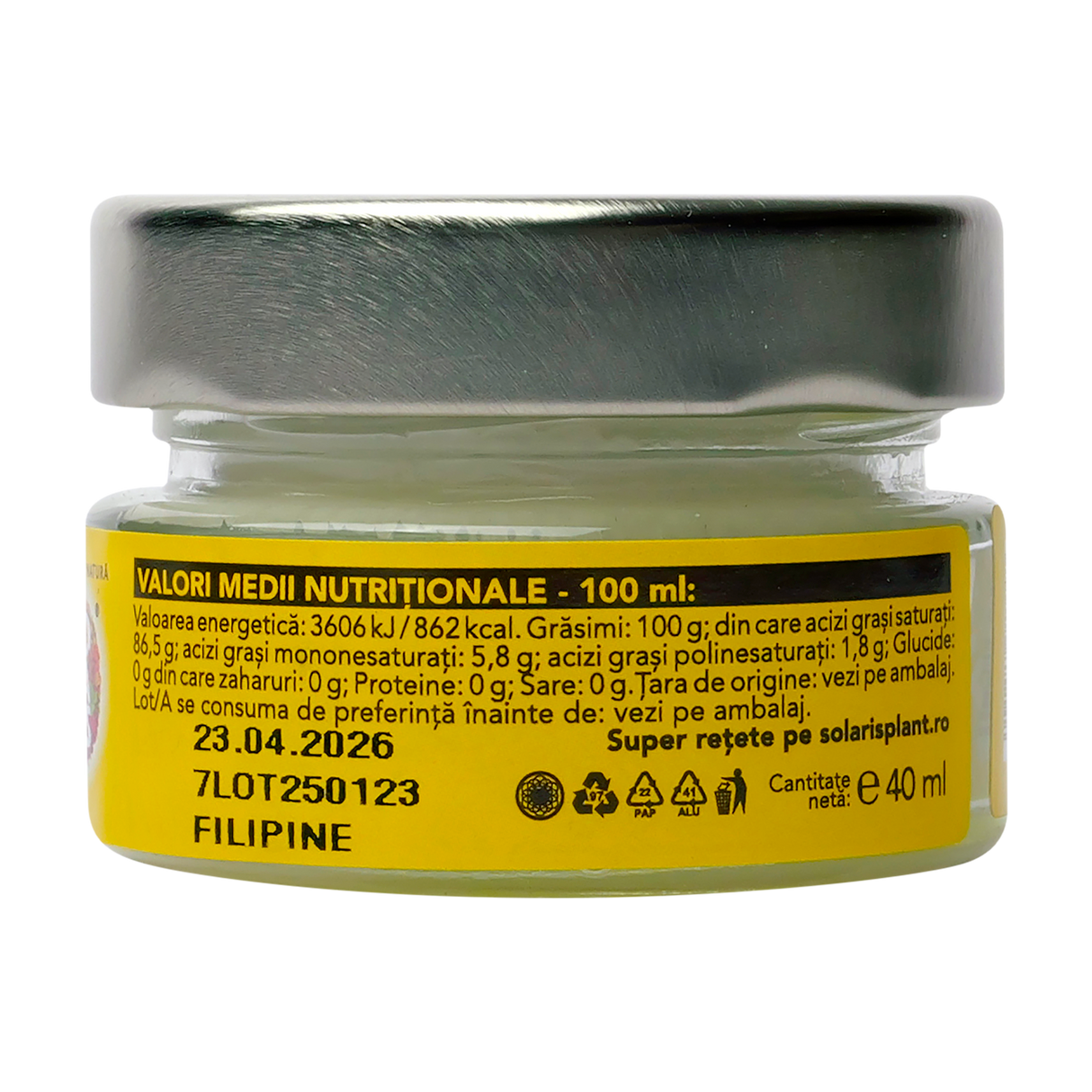 Ulei cocos presat la rece 40 ml