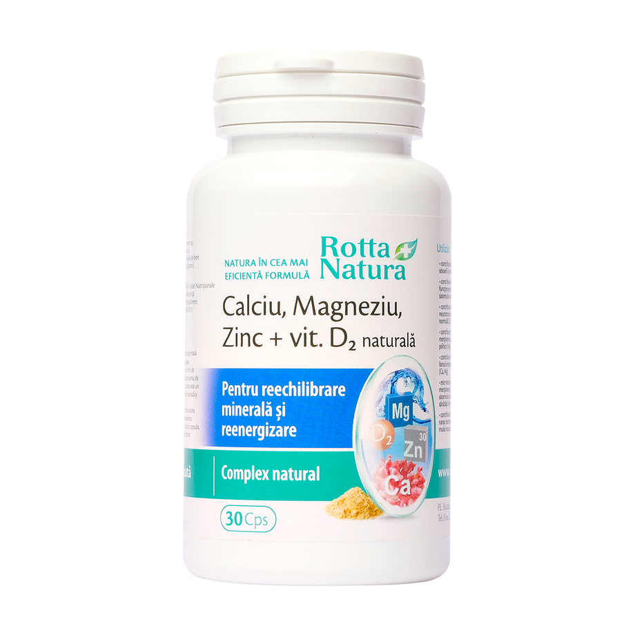 Calciu magneziu zinc + vitamina D2 naturala 30 capsule