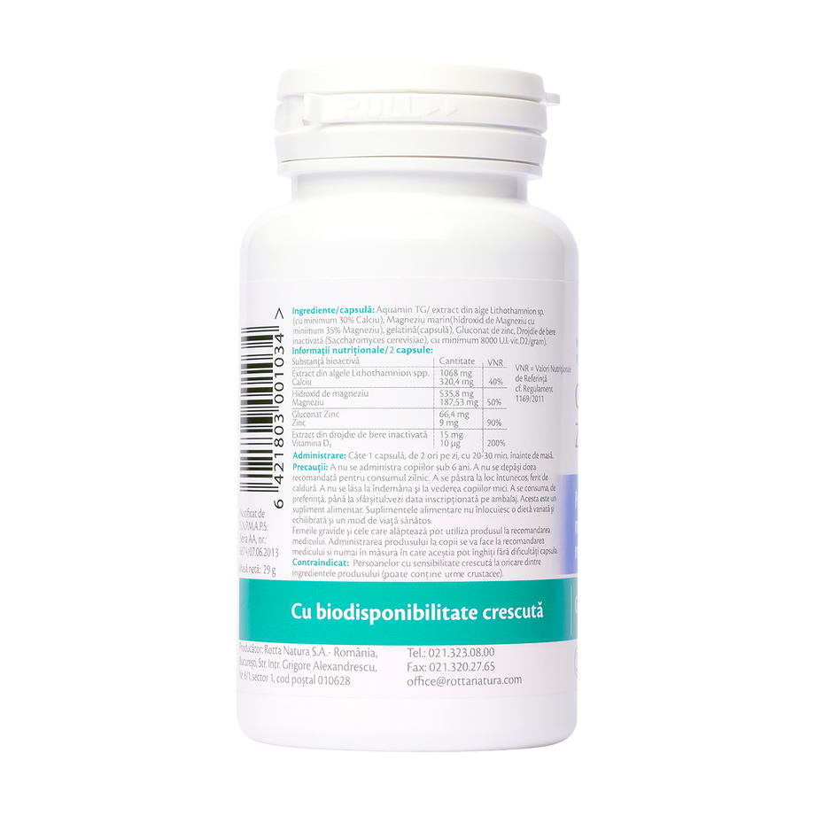 Calciu magneziu zinc + vitamina D2 naturala 30 capsule