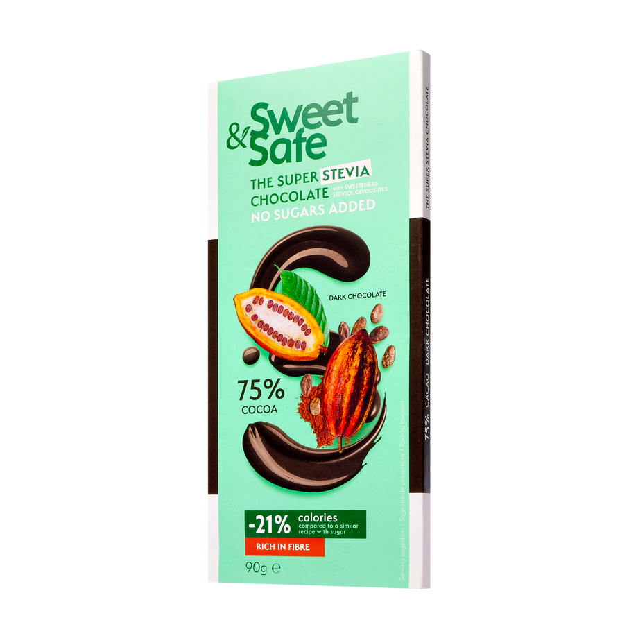 Ciocolata amaruie 75% cacao cu indulcitor din stevia 90 g