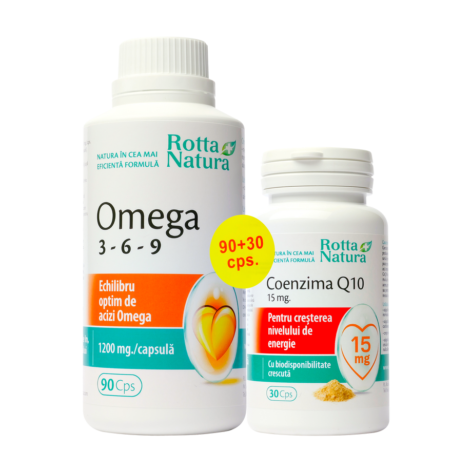 Pachet omega 3-6-9 90 cps + coenzima Q10 15mg 30 capsule