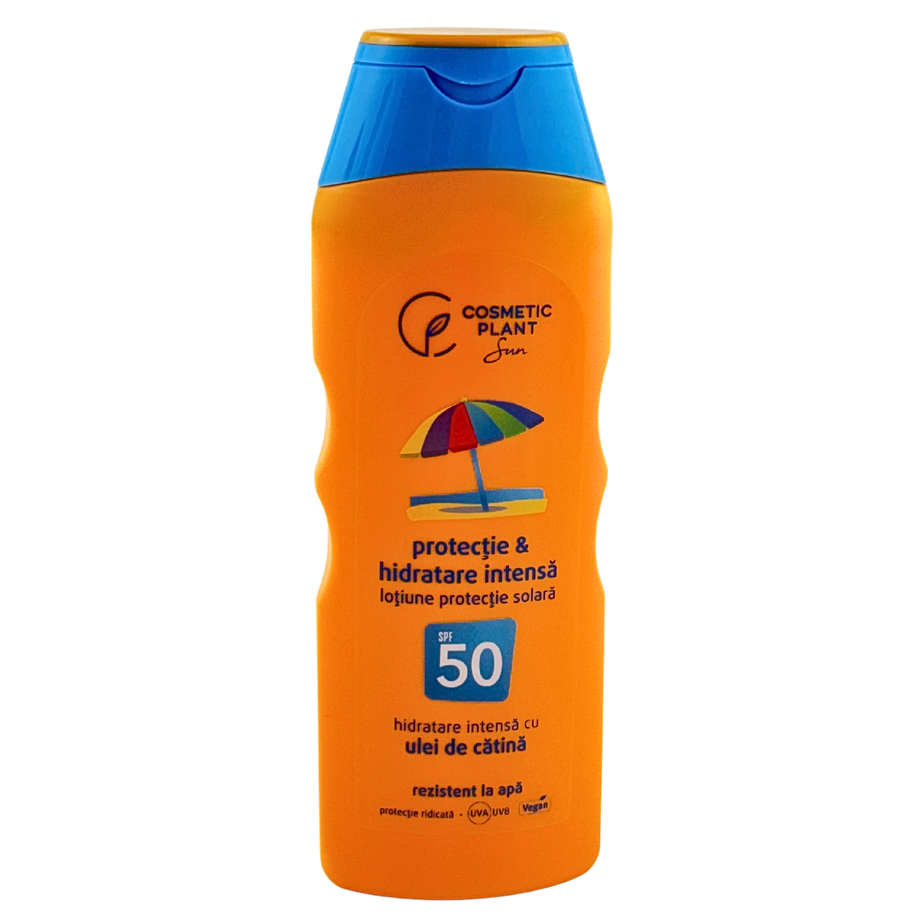 Lotiune protectie solara SPF 50 cu ulei de catina rezistenta la apa 200 ml