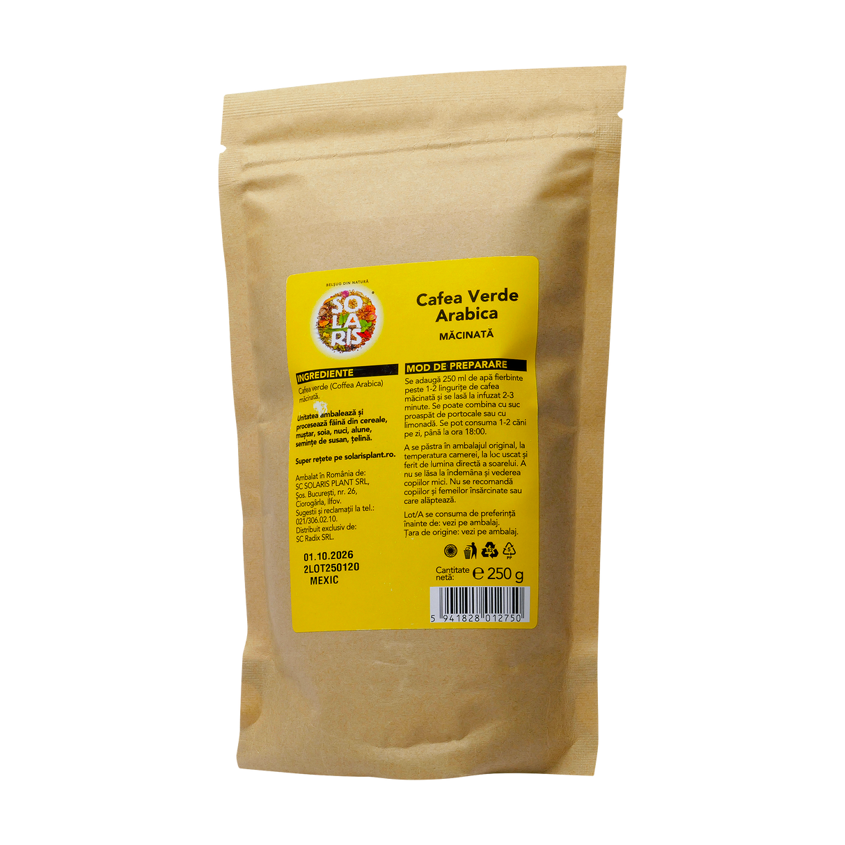 Cafea verde arabica macinata 250 g