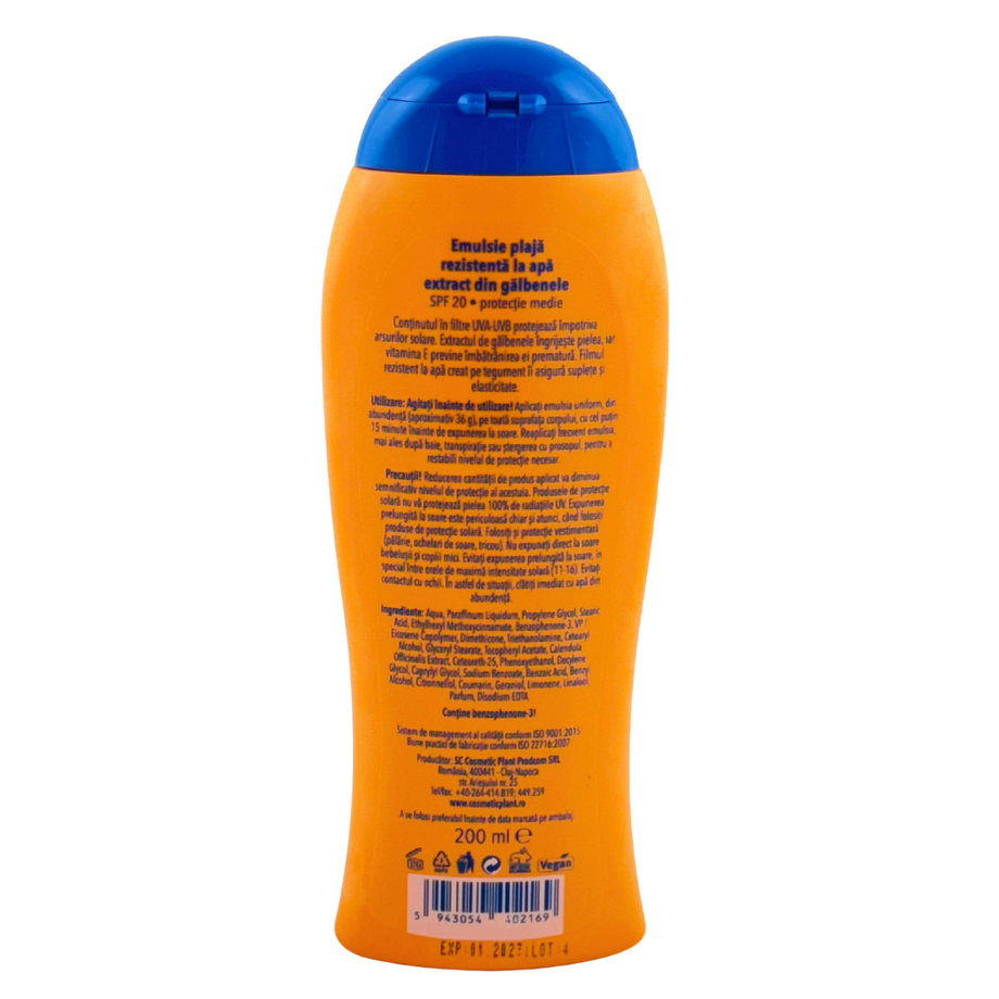 Emulsie plaja cu galbenele SPF 20 rezistenta la apa 200 ml