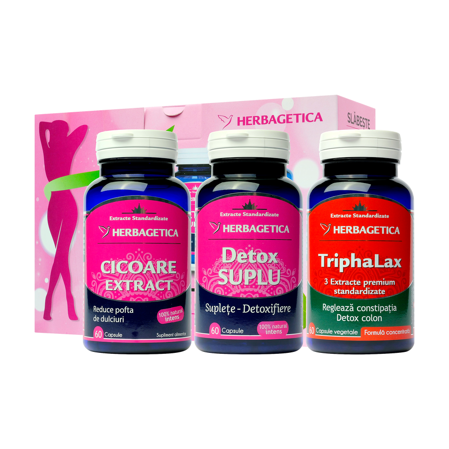 Pachet cicoare extract + detox suplu + triphalax 60 capsule