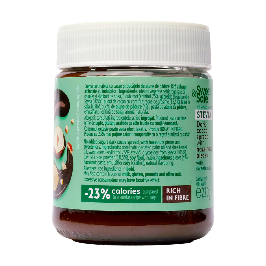 Crema intensa de cacao si alune cu stevia 220 g