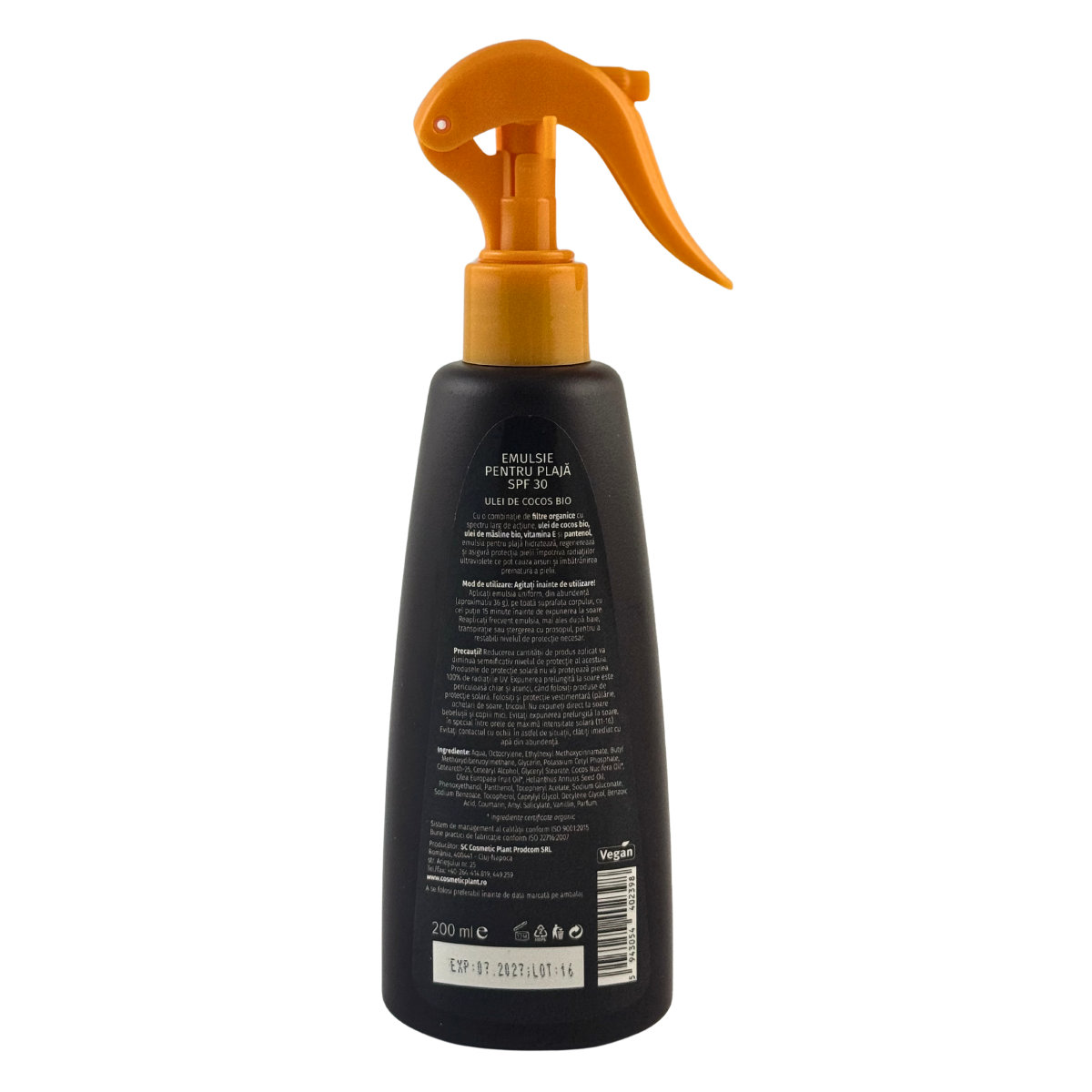 Emulsie plaja SPF 30 cu ulei de cocos 200 ml