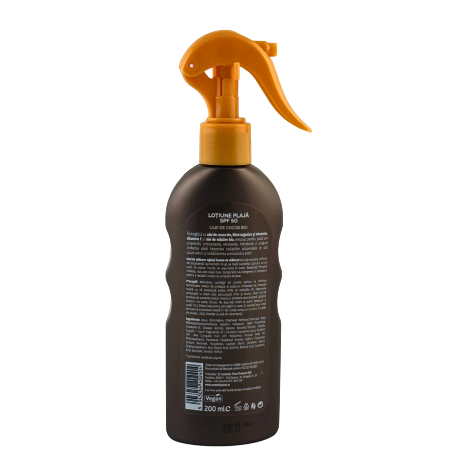 Lotiune plaja SPF 50 cu ulei de cocos 200 ml