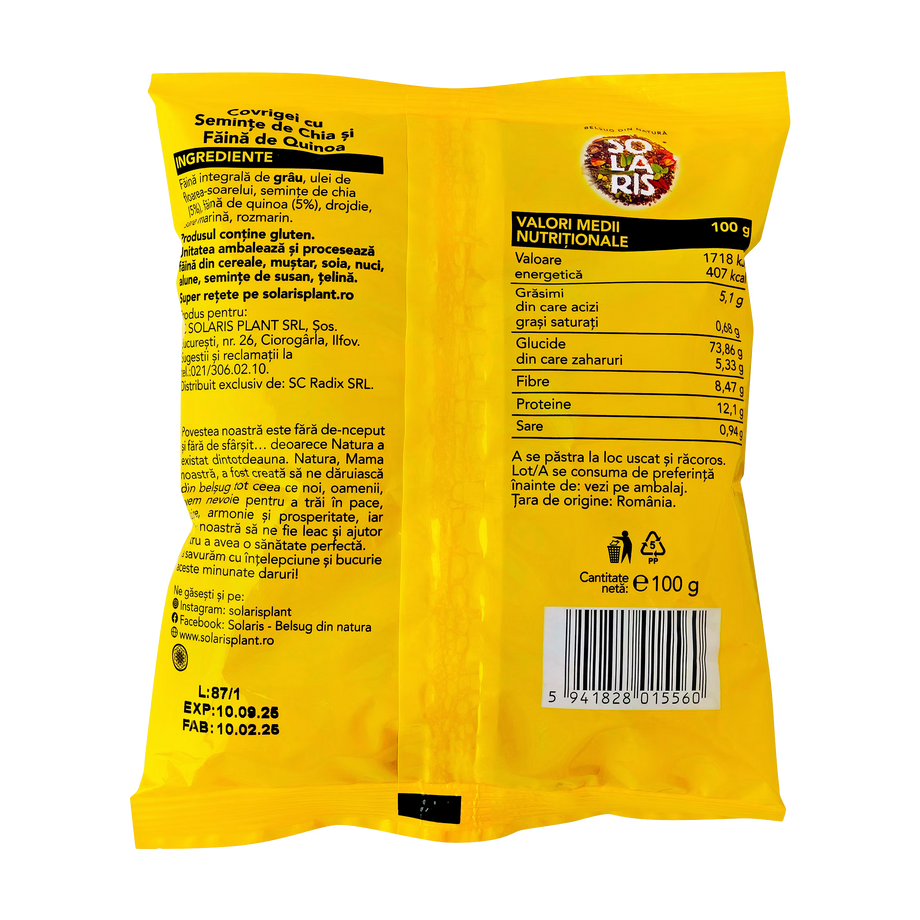 Covrigei faina integrala quinoa si seminte chia 100 g