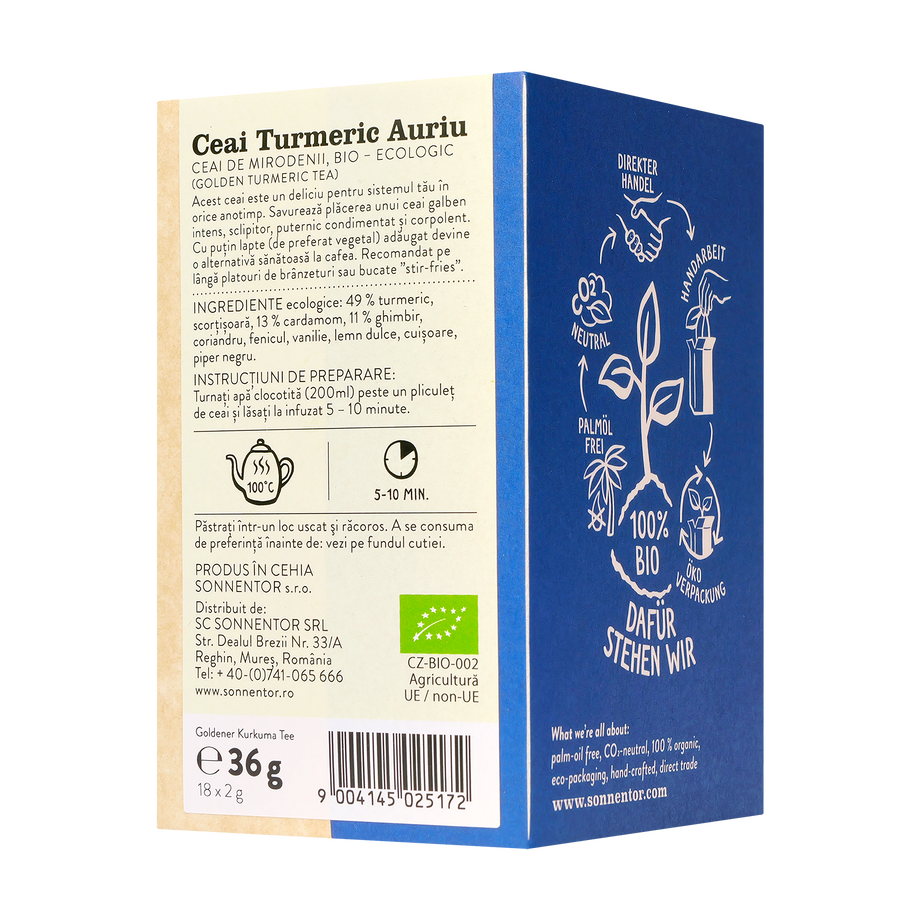 Ceai turmeric auriu cu ghimbir si cardamom 18 capsule