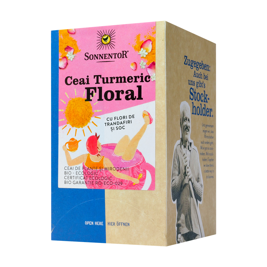 Ceai turmeric floral cu flori trandafir si soc 18 plicuri