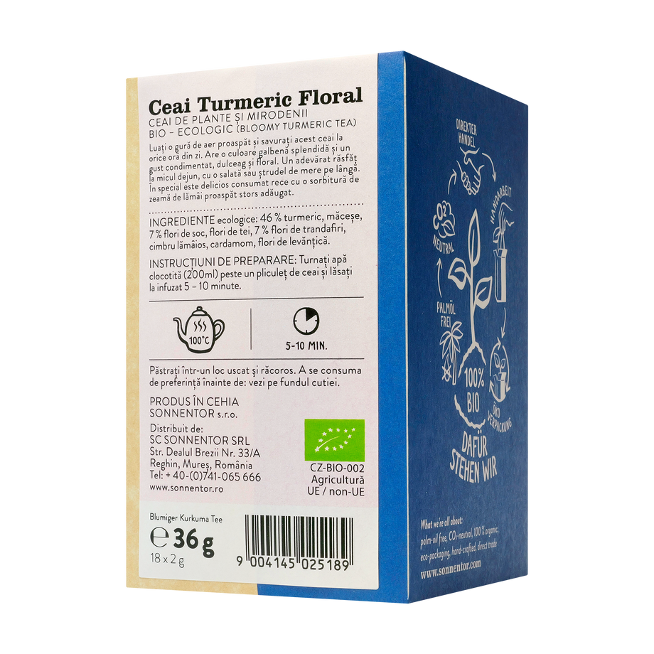 Ceai turmeric floral cu flori trandafir si soc 18 plicuri