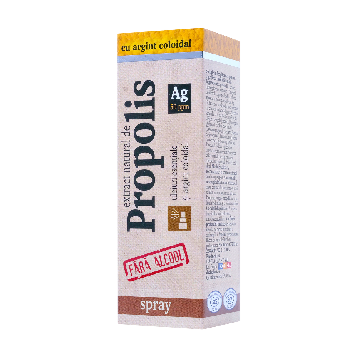 Spray de gat cu propolis 60% si argint coloidal fara alcool 20 ml