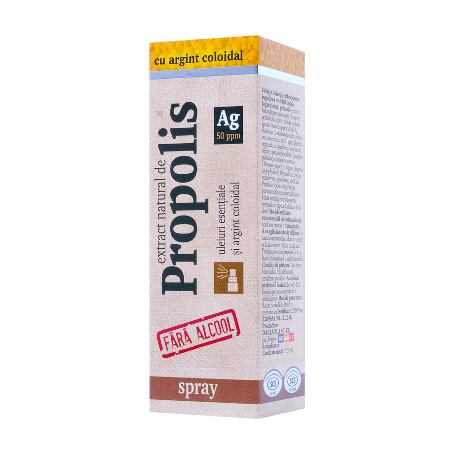 Spray de gat cu propolis 60% si argint coloidal fara alcool 20 ml