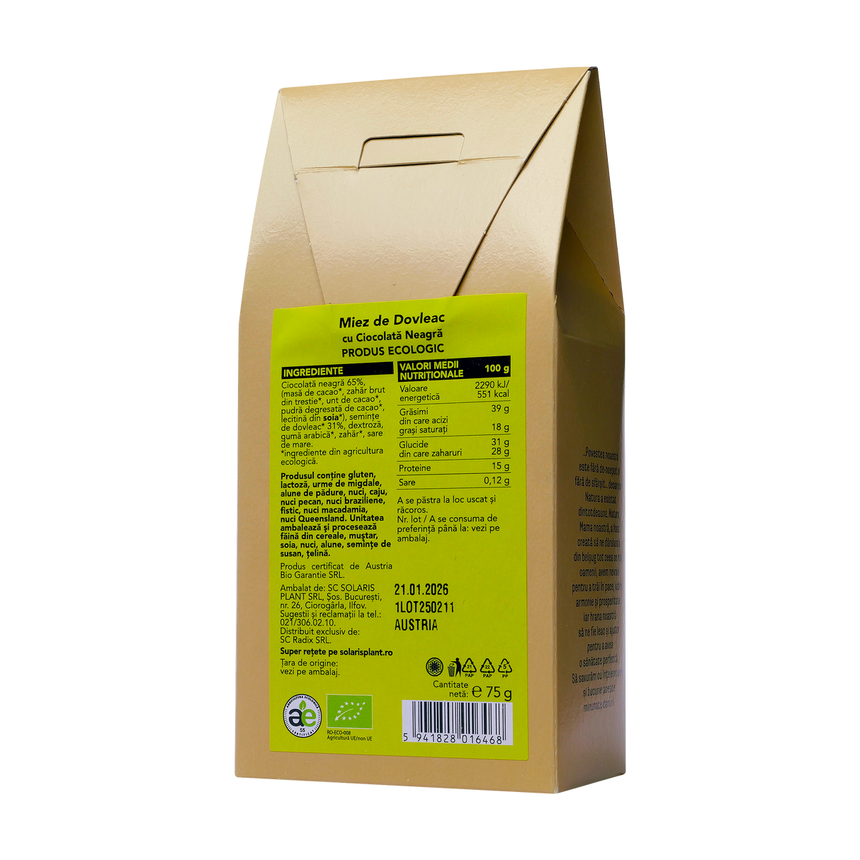 Miez dovleac cu ciocolata neagra 75 g