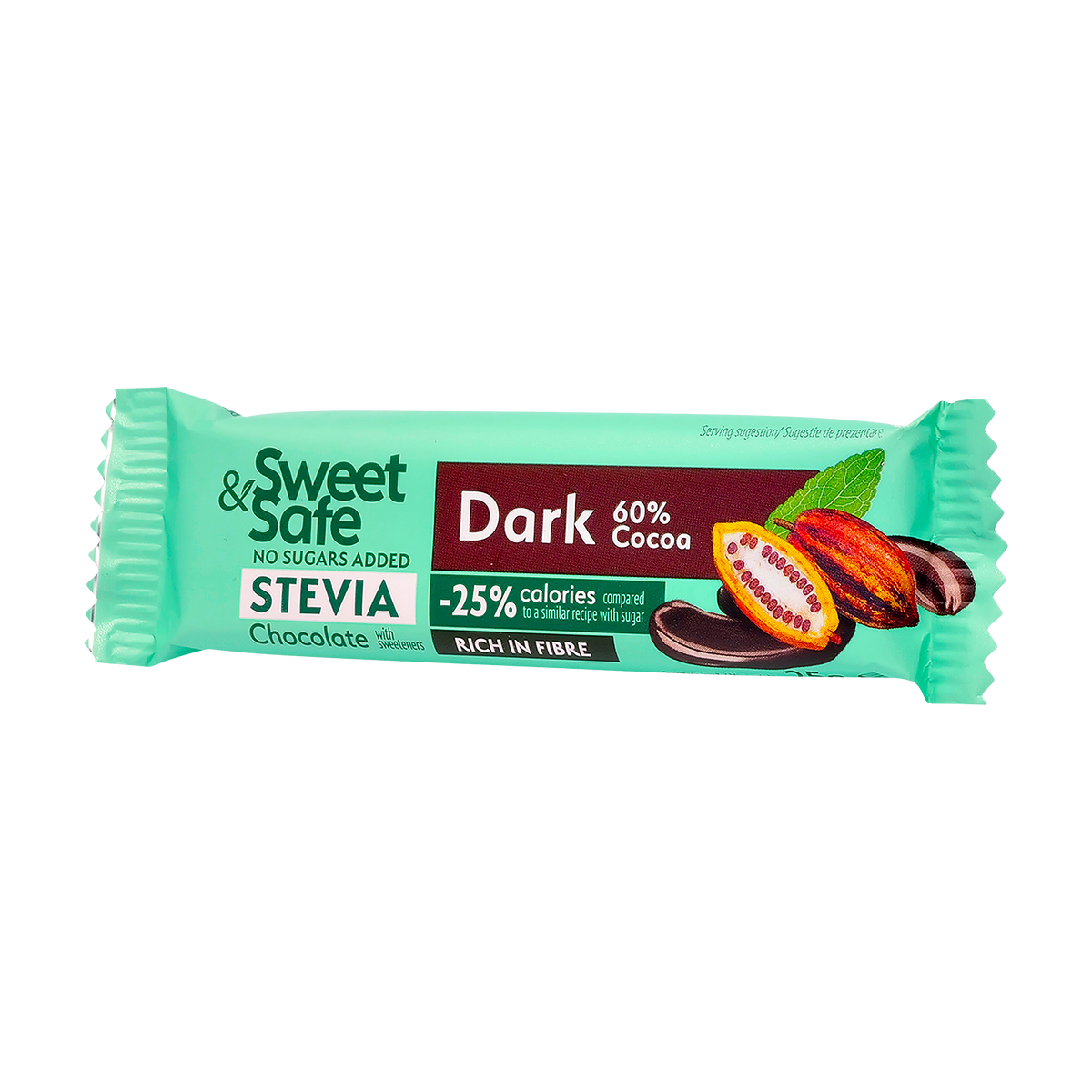 Ciocolata amaruie 60% cacao fara zaharuri adaugate cu indulcitor din Stevia 25 g
