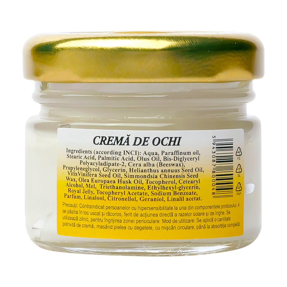 Crema contur ochi cu miere, laptisor de matca, ulei de jojoba si ulei de struguri 30 ml