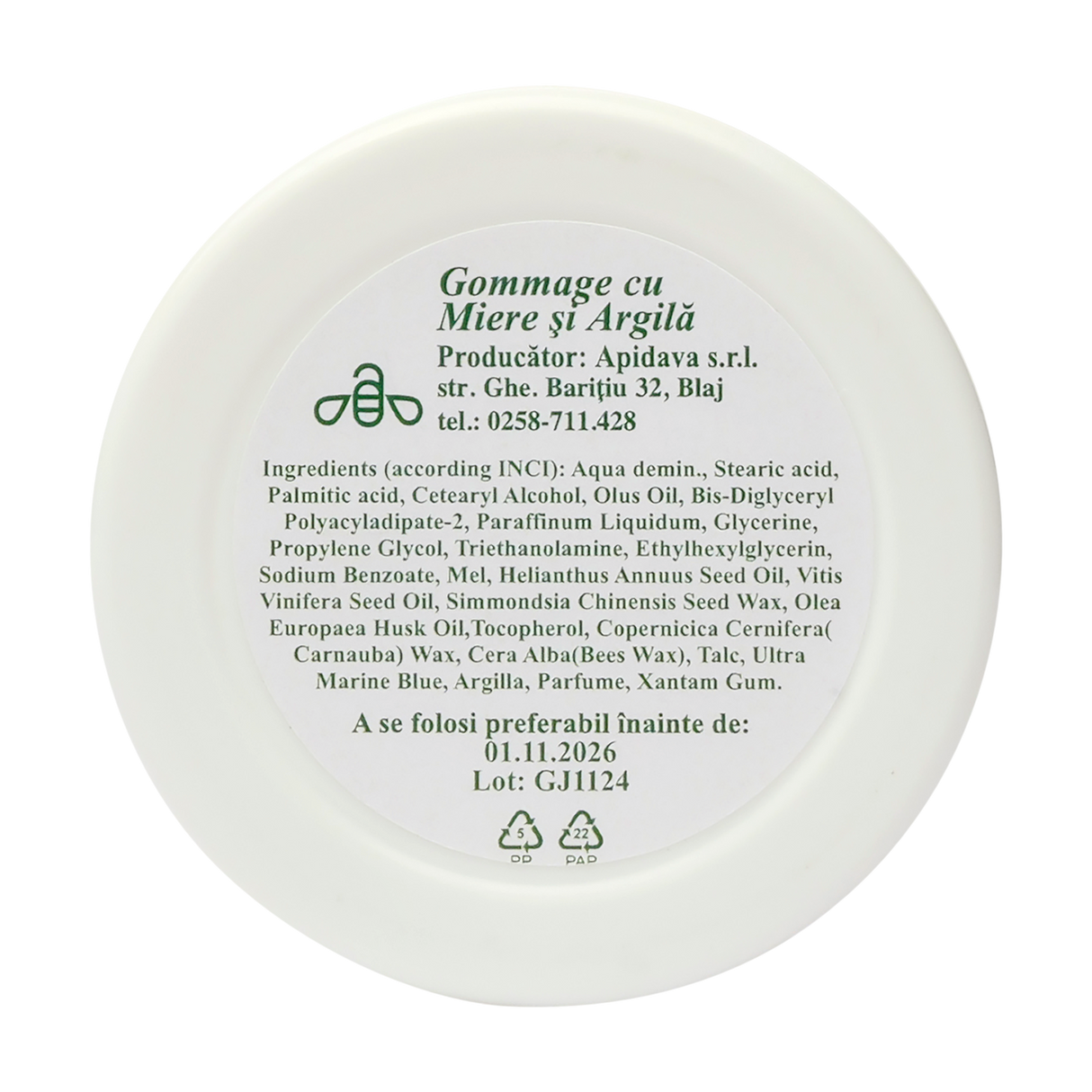 Crema gommage cu miere, argila, ulei de jojoba si ulei de struguri 50 ml