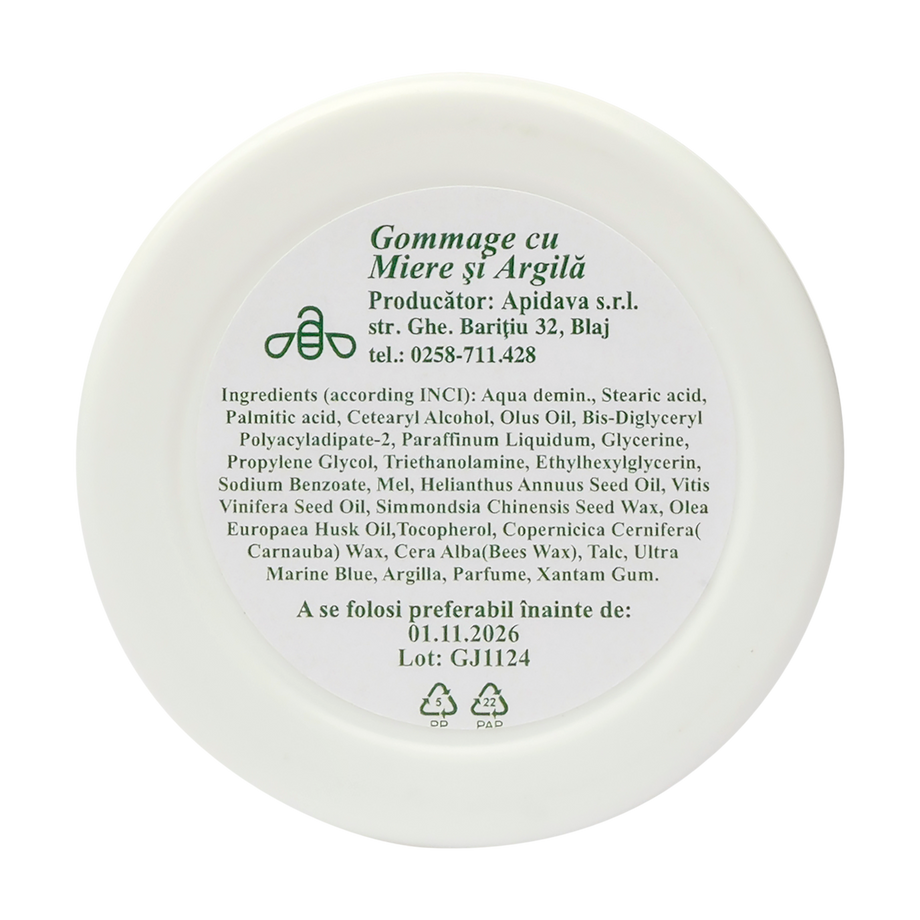 Crema gommage cu miere, argila, ulei de jojoba si ulei de struguri 50 ml