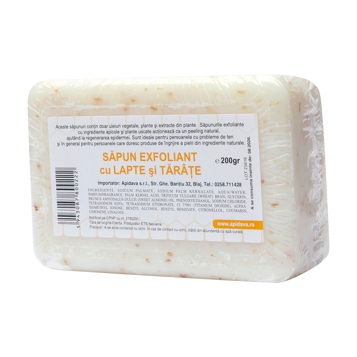 Sapun exfoliant cu miere, lapte si tarate 200 g