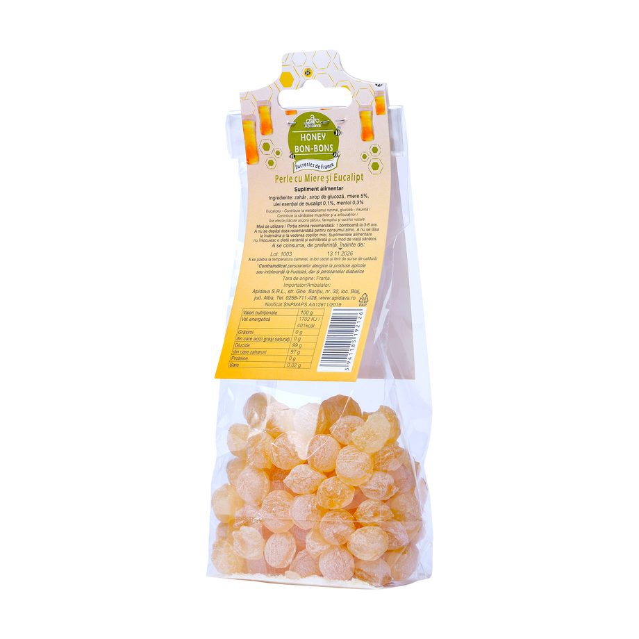Bomboane perle cu miere si eucalipt 100 g