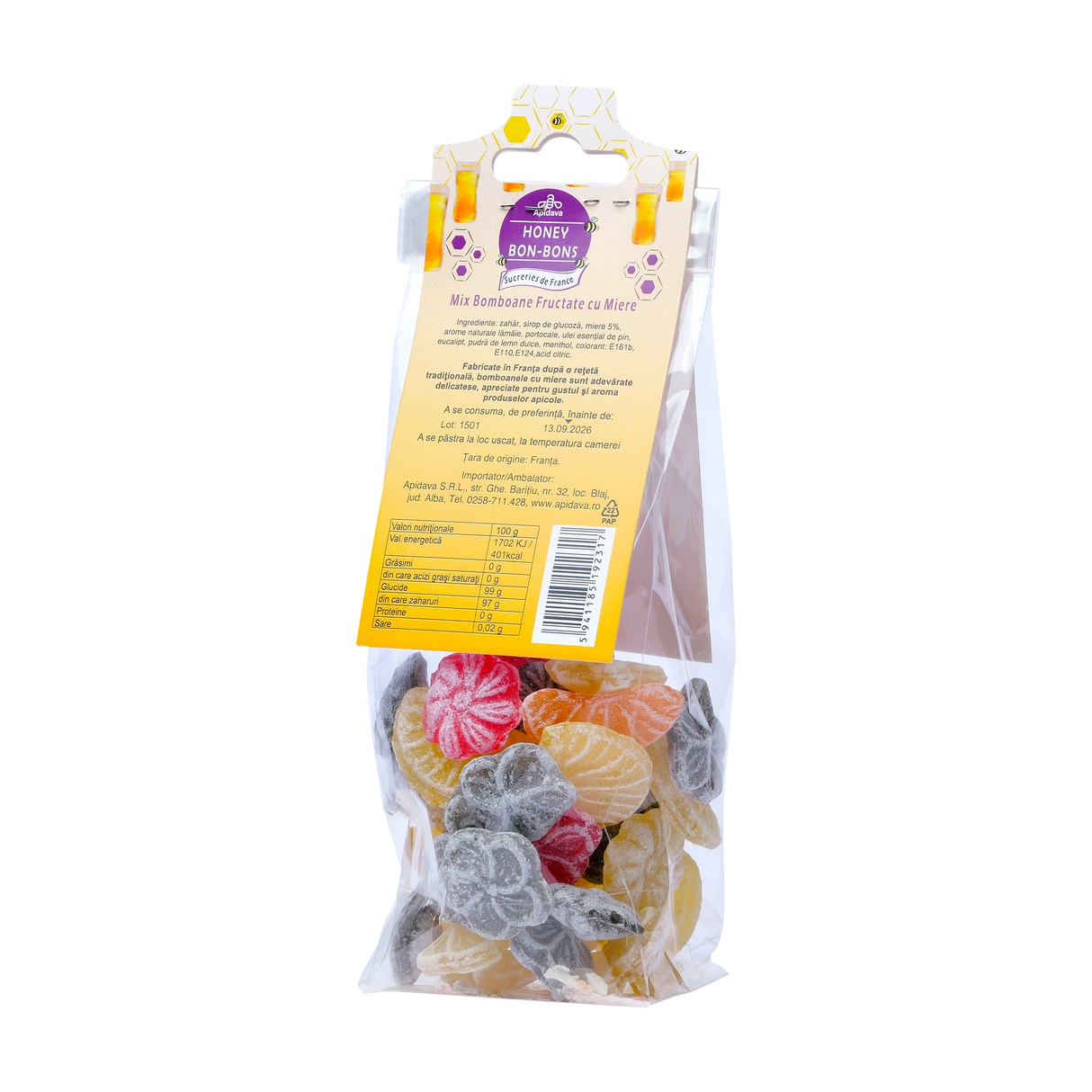Bomboane cu miere mix fructate 100 g