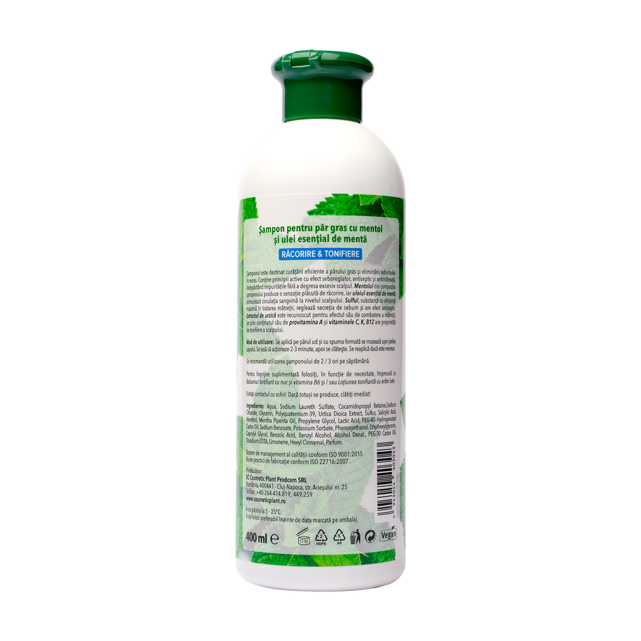 Sampon pentru par gras cu mentol si ulei de menta 400 ml
