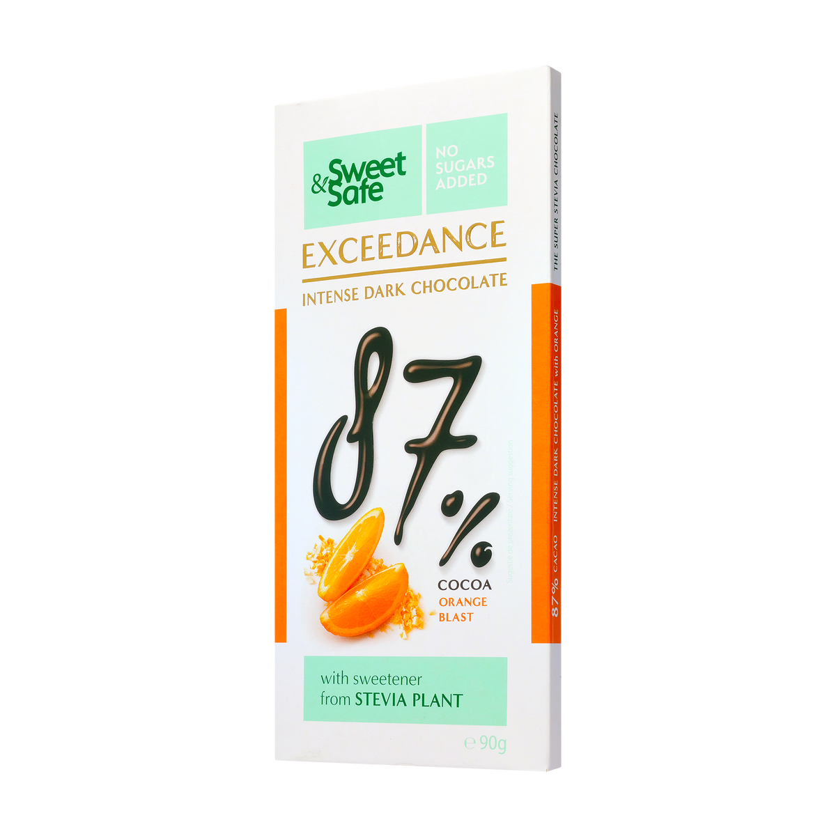 Ciocolata "exceedance" amaruie 87% cu portocale si indulcitor din stevie 90 g