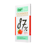Ciocolata "exceedance" amaruie 87% cu capsuni si indulcitor din stevie 90 g