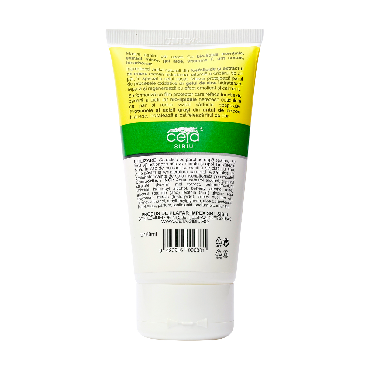 Masca par hidratare si vitalizare cu bicarbonat, bio-lipide, miere, aloe, unt cocos, vitamina F 150 ml