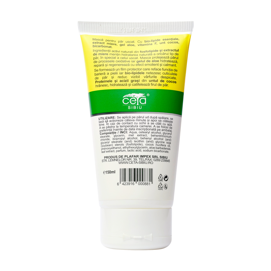 Masca par hidratare si vitalizare cu bicarbonat, bio-lipide, miere, aloe, unt cocos, vitamina F 150 ml