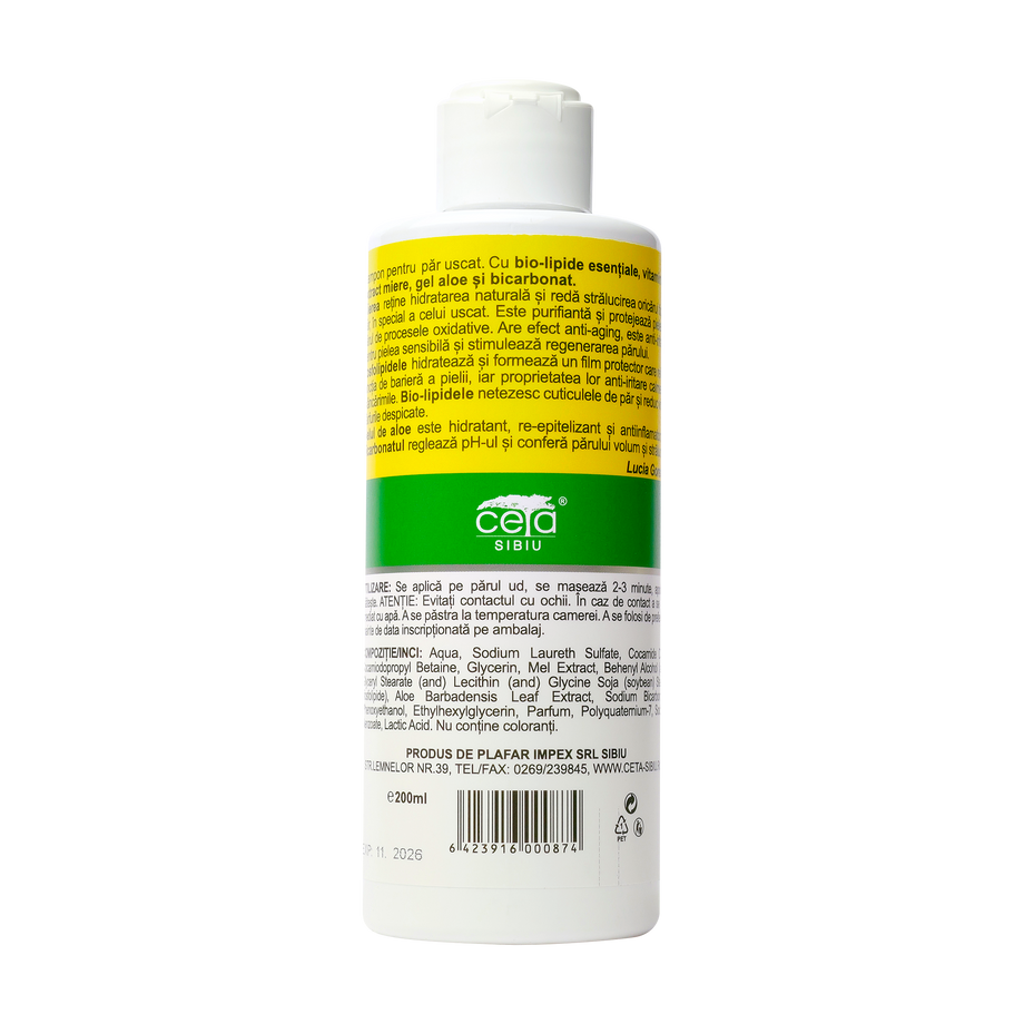 Sampon hidratare si vitalizare cu bicarbonat, bio-lipide, miere, aloe si vitamina F 200 ml