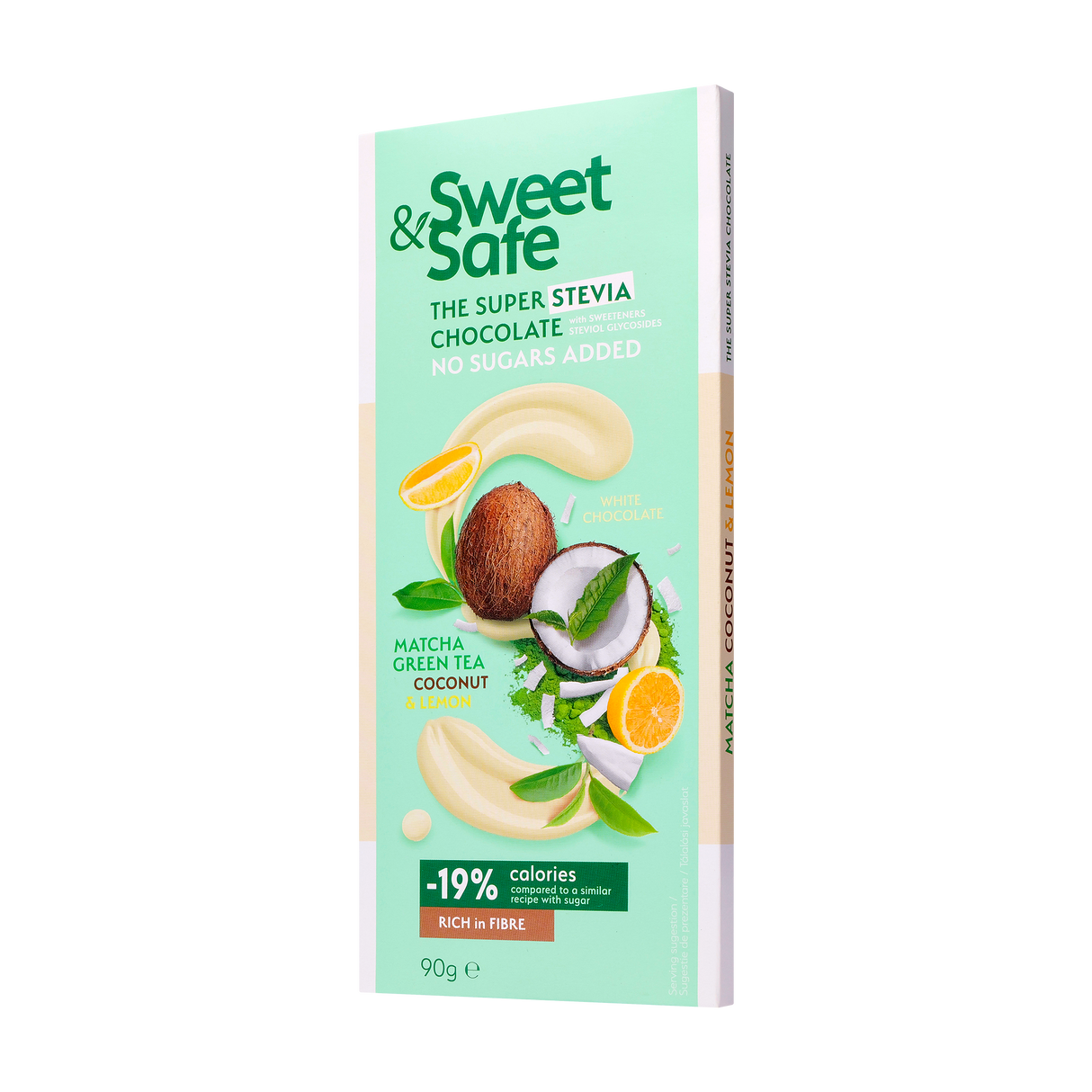 Ciocolata alba cu matcha, cocos si lamaie cu indulcitor din stevia 90 g