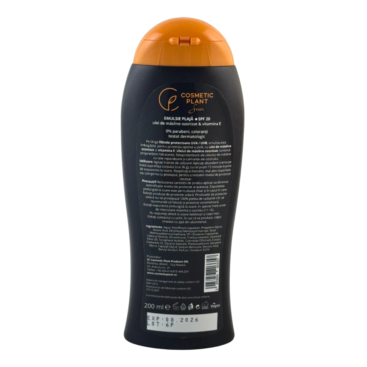 Emulsie plaja Ozon SPF 20 rezistenta la apa cu ulei de masline ozonizat 200 ml