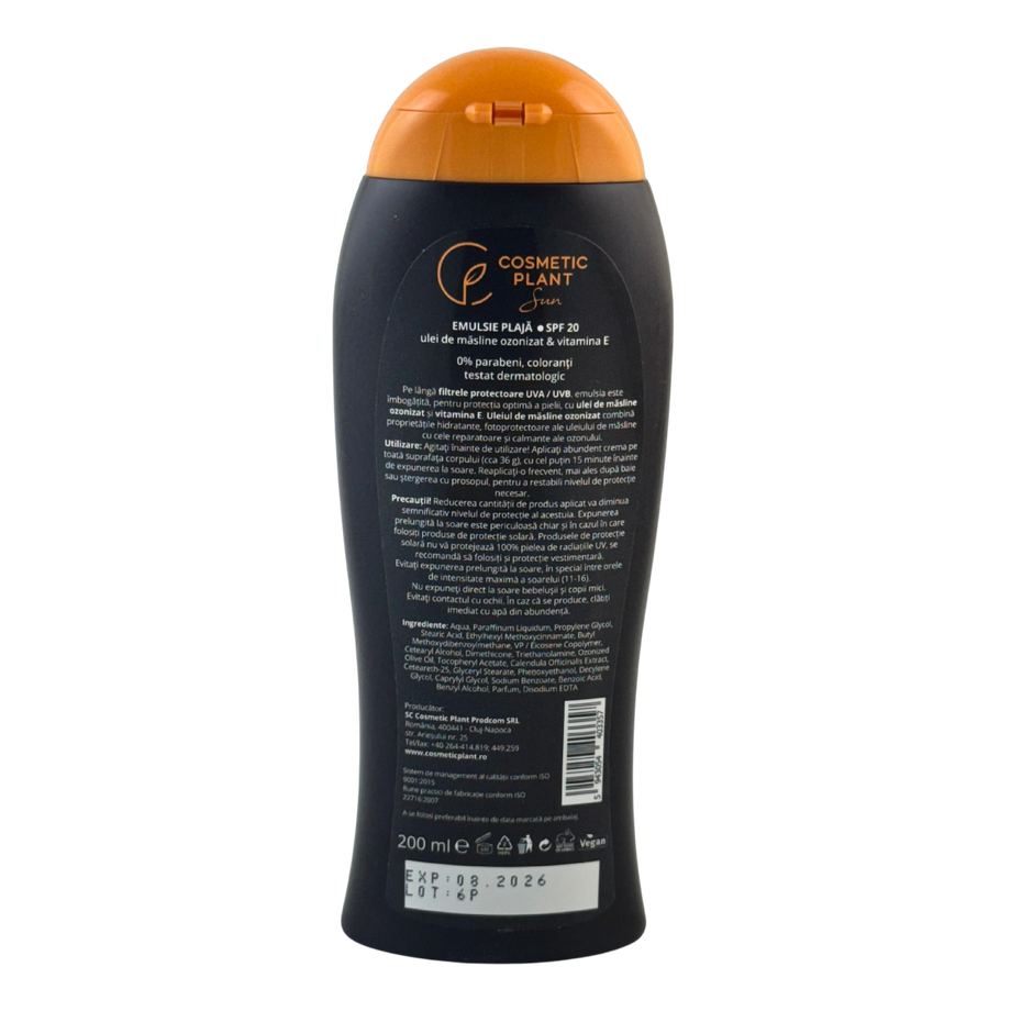 Emulsie plaja Ozon SPF 20 rezistenta la apa cu ulei de masline ozonizat 200 ml