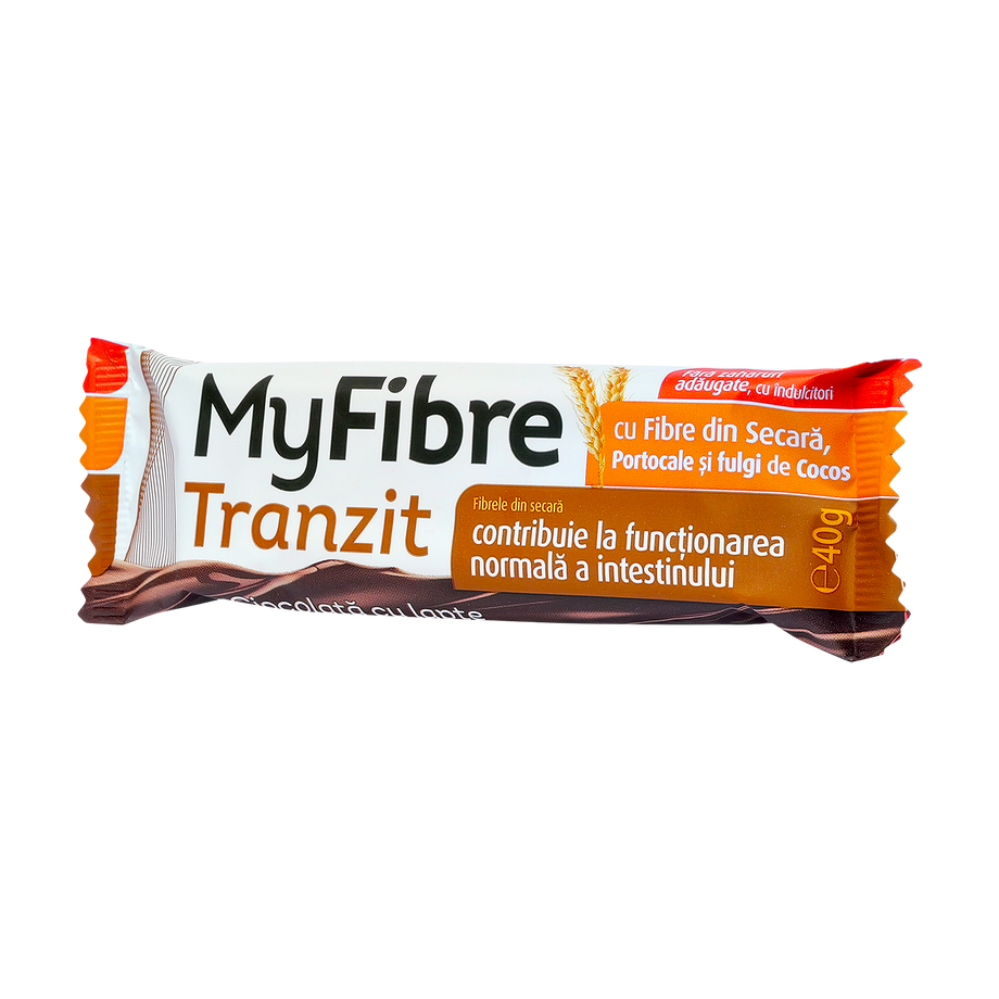 Baton My fibre tranzit cu fibre secara, cocos si portocale fara zahar 40 g