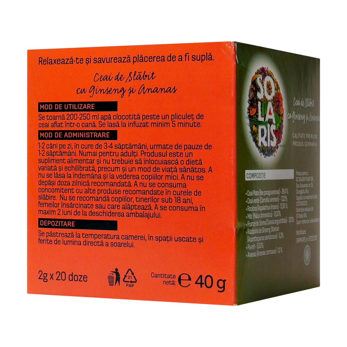 Ceai de slabit cu ginseng si ananas 20 plicuri