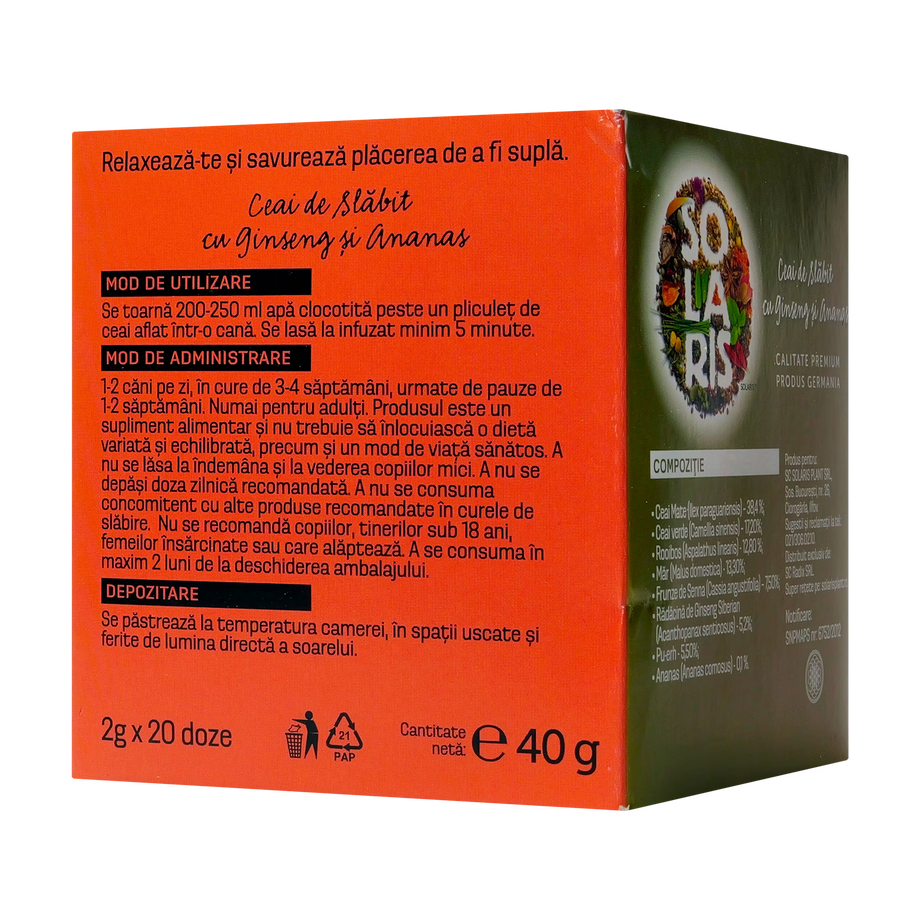 Ceai de slabit cu ginseng si ananas 20 plicuri
