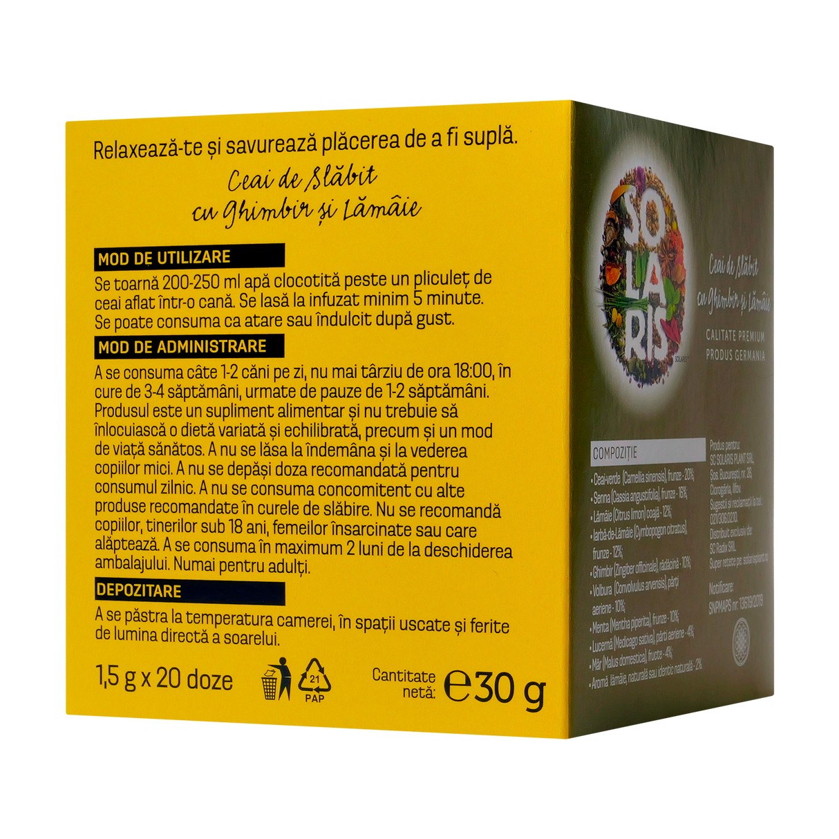 ceai de aloe vera pentru slabit Ceai de slabit cu ghimbir si lamaie 20 plicuri – Solaris