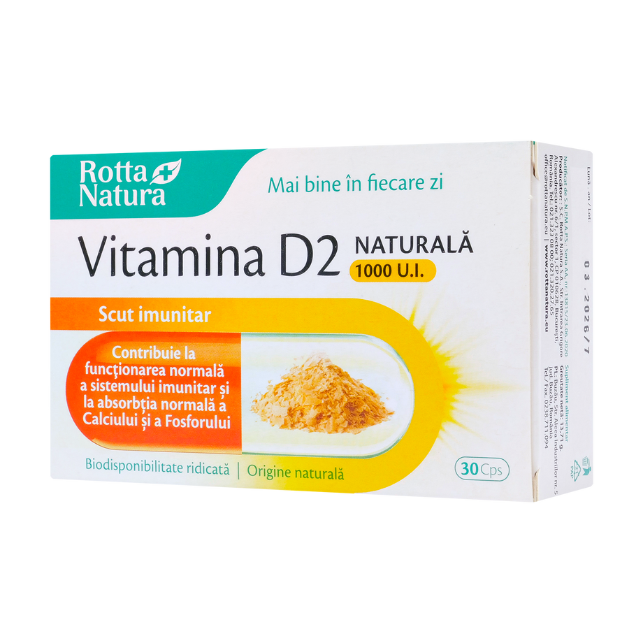 Vitamina D2 naturala 1000ui 30 capsule